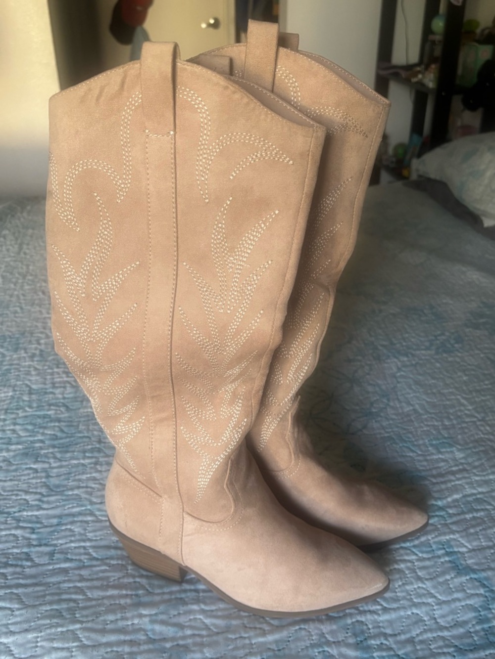 Target Beige Suede Lace-Up Knee-High Western Boots